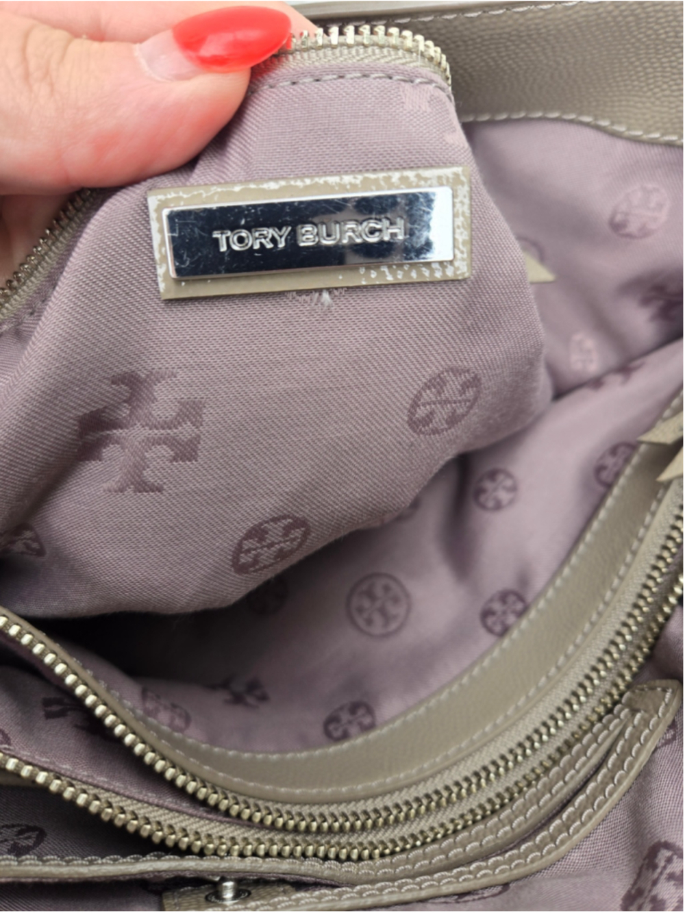 Women's Tory Burch Tote Bag One Size Beige Silver - Picture 4 of 9